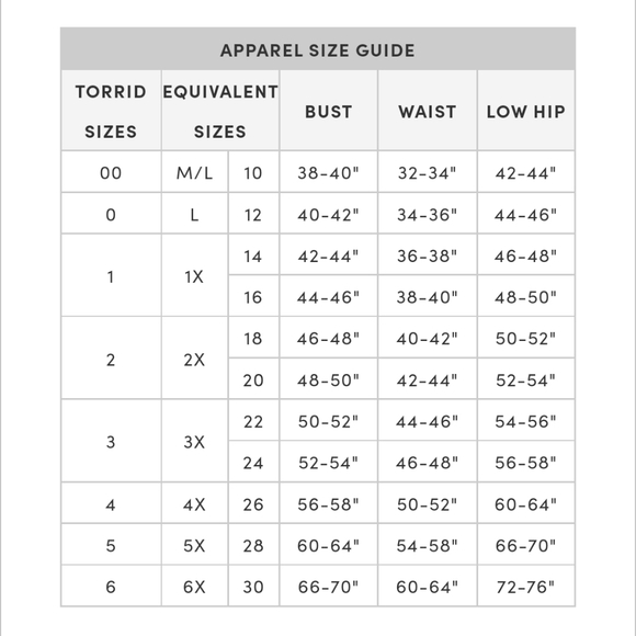 torrid Other Torrid Size Guide Saturday 826 Live Show Poshmark